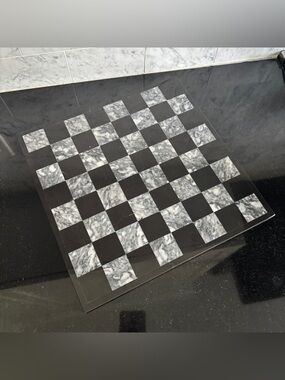 Vintage Black and Grey Marble Onyx Stone Chess Board (No Chess Pieces)